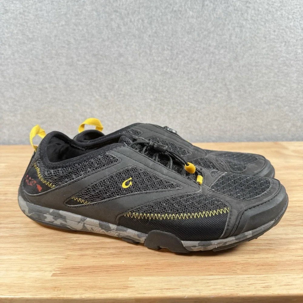 Olukai Shoes ELEU Trainer Casual Water Hawaiian Mesh Black/Yellow Mens Size 8.5